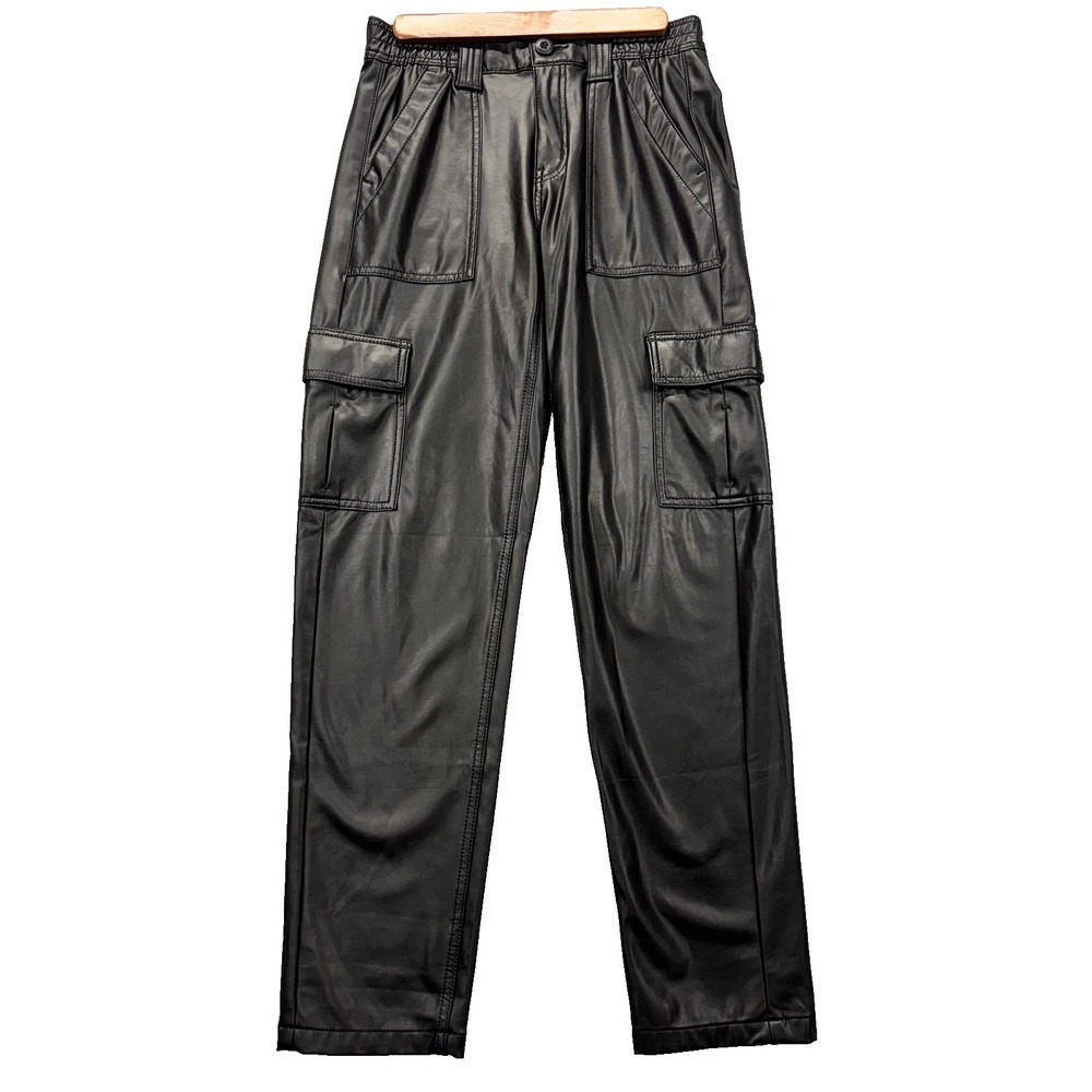 American Eagle Pants Womens 0 Black Faux Leather Cargo Stretch Pocket Utility
